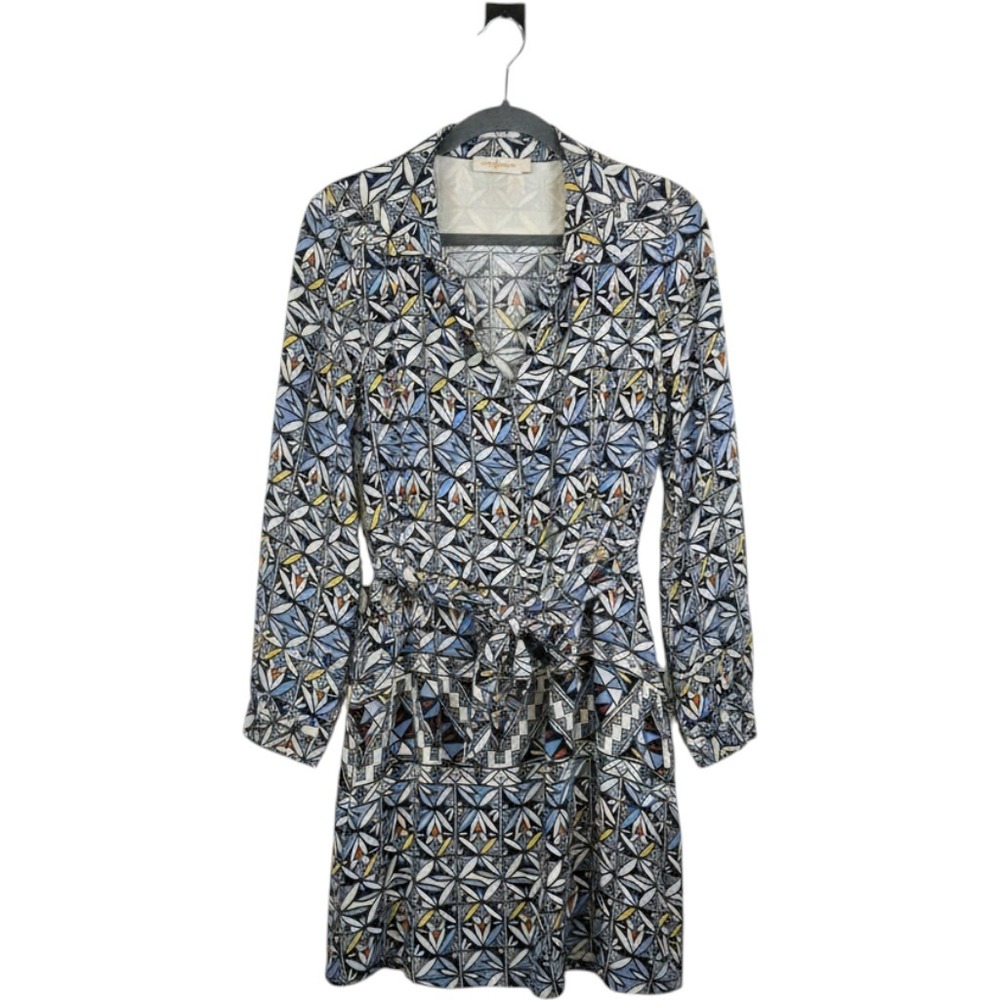 Tory Burch Silk Geometric Mosaic Print Shirt Dress Blue White Size‎ 6 11161445